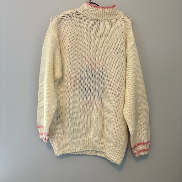 Vintage 80s Nordic Star Sweater M/L Oversized Cream Pink Blue | Made in Korea - Picture 5 of 6